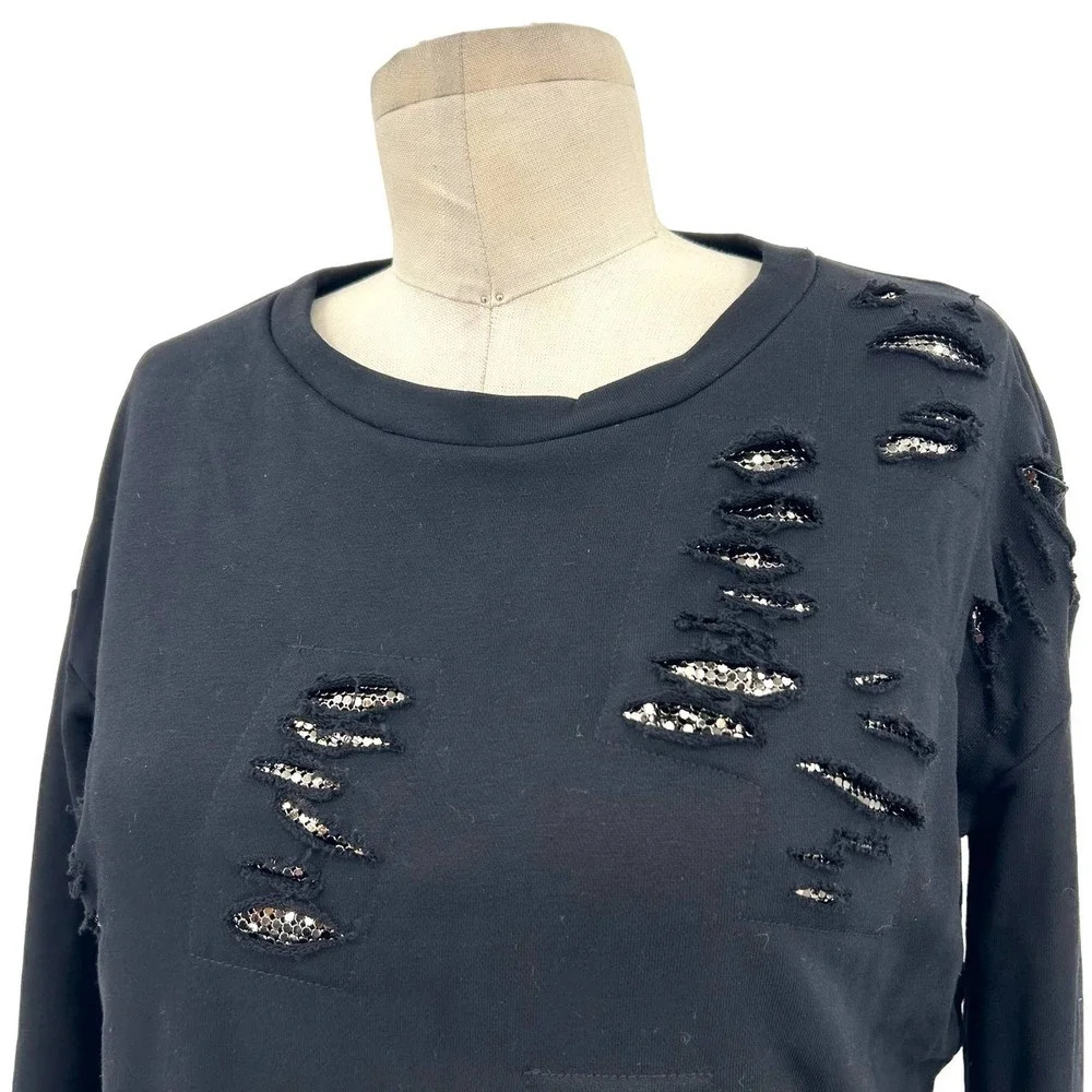 Generation Love Tyrion Ripped Chainmail Sweatshirt Black Size XS - Picture 3 of 8